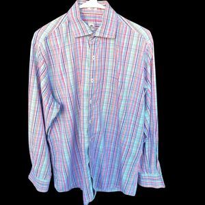 Peter Millar Seaside Finish Button Up‎ Shirt Mens Large Cotton Multicolor Large